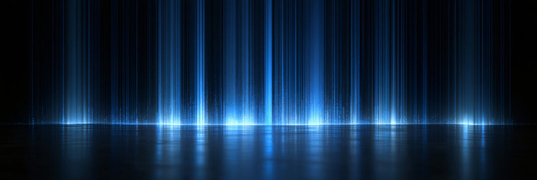 Abstract digital data streams and glowing blue light technology background