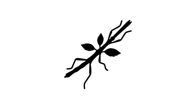Silhouette of a stick insect on a plain background.