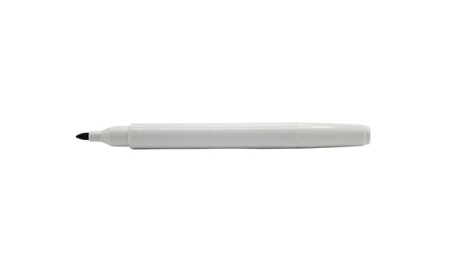 A single white permanent marker with a black felt tip point positioned horizontally for writing or tasks isolated on a transparent background