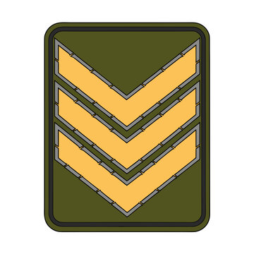 Military rank chevron patch, sergeant army insignia vector, yellow stripes on olive green tactical badge, sergeant major uniform emblem
