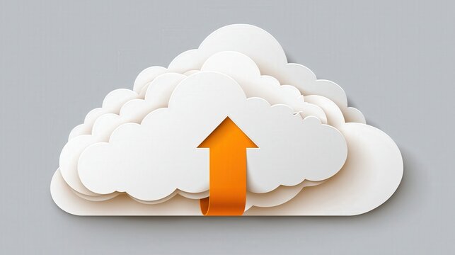 An orange arrow points upwards from within a layered cloud formation.