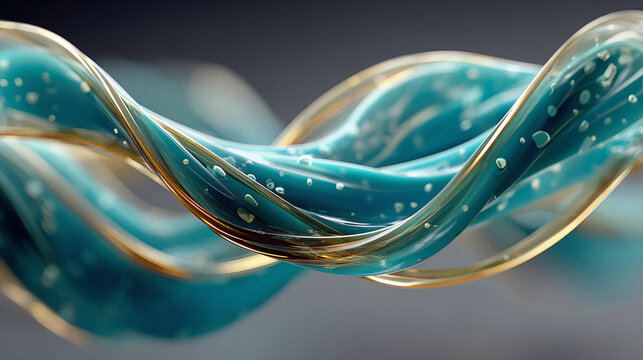 Abstract flowing liquid silk with golden threads and tiny bubbles