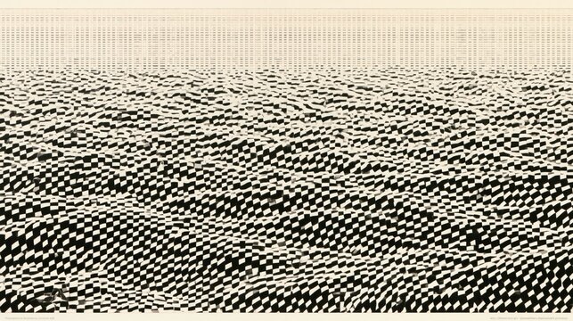 Growth through continuous learning with undulating black and white checkered pattern creating an optical illusion of change and innovation