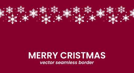 Fototapeta premium Merry christmas seamless border with white snowflakes on a deep red background
