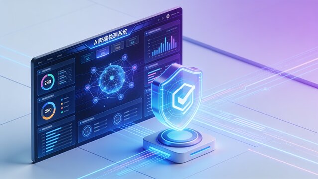 Isometric 3D illustration of AI fraud detection system