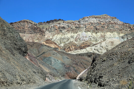 Loop road and colorful cliffs - Artist's Palette - Death Valley National Park, California