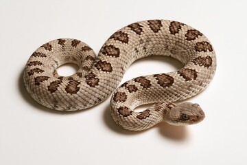 Obraz premium Coiled rattlesnake with patterned scales on white background