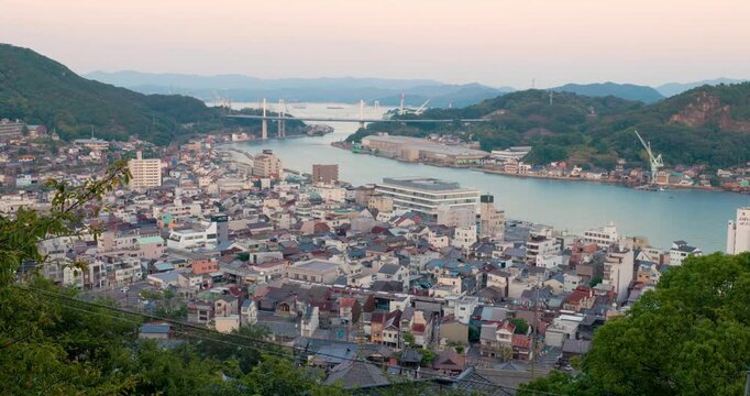 Elevated View of Onomichi Harbor and Coastal City, Hiroshima, Japan