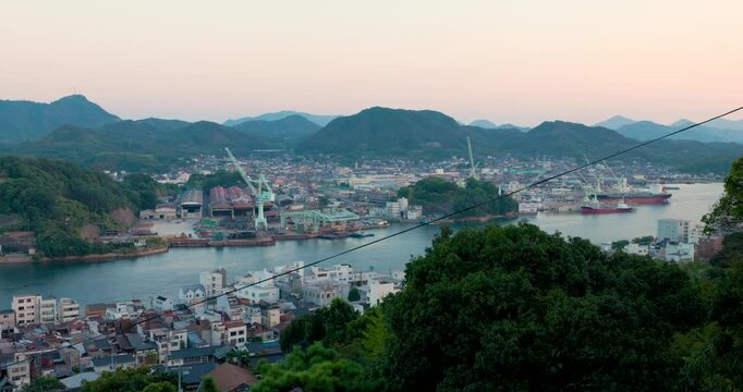 Elevated View of Onomichi Harbor and Coastal City, Hiroshima, Japan