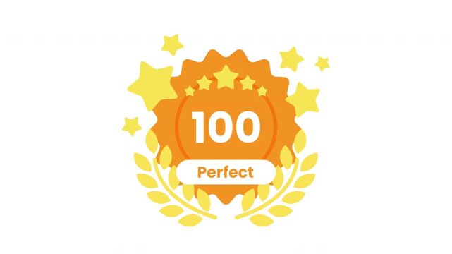 Perfect Score Badge Showing Number 100 with Golden Laurel and Stars Prores Alpha 4K 60 fps