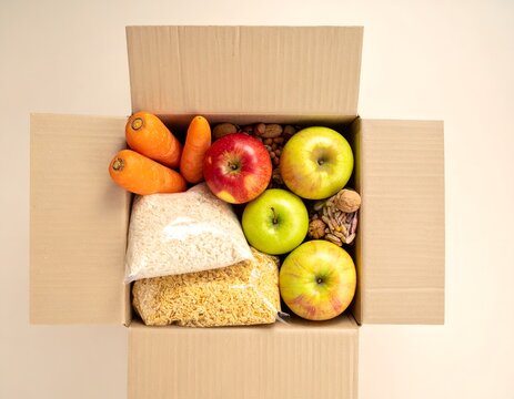 Community Food Pantry Donation Box with Healthy Staples