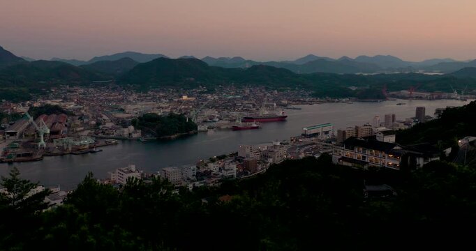 Elevated View of Onomichi Harbor and Coastal City, Hiroshima, Japan