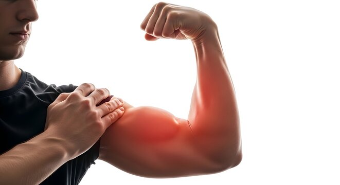 Close Up of Arm Muscle Strain with Painful Area Highlighted for Sports Injury and Medical Healthcare Concept