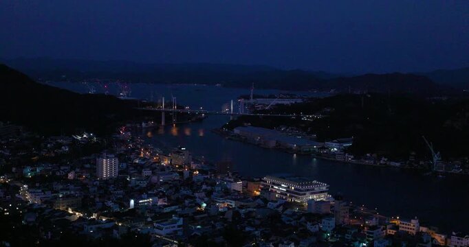 Elevated View of Onomichi Harbor and Coastal City, Hiroshima, Japan