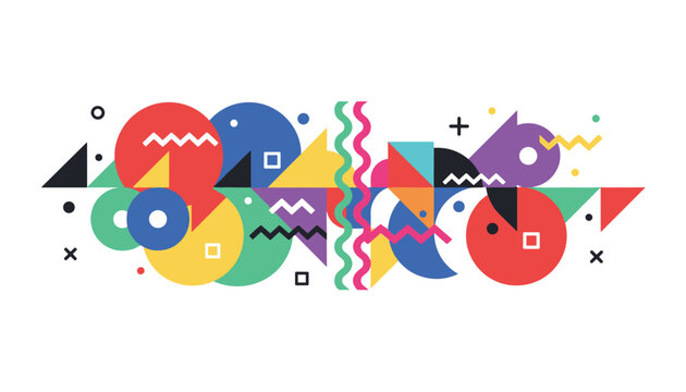 Trendy abstract geometric horizontal collage design with colorful shapes waves circles triangles and lines vector.