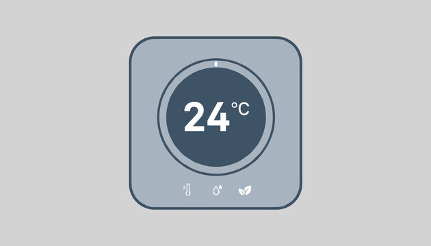 Smart home thermostat interface dial showing twenty four degrees celsius with temperature icons flat vector.