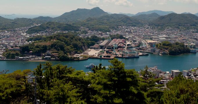 Elevated View of Onomichi Harbor and Coastal City, Hiroshima, Japan