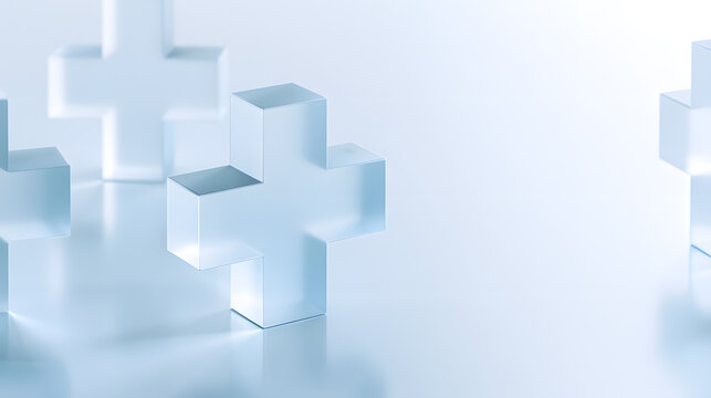 Abstract 3D Cross Shapes on Minimalistic White Background