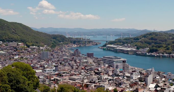 Elevated View of Onomichi Harbor and Coastal City, Hiroshima, Japan