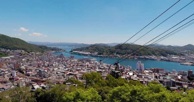 Senkoji Ropeway Gondola Overlooking Onomichi City and Harbor, Hiroshima, Japan