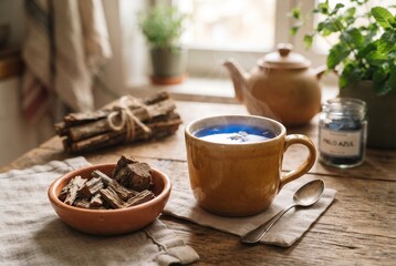 Fototapeta premium Brewed Palo Azul Tea – Natural Blue Kidneywood Herbal Infusion in Glass