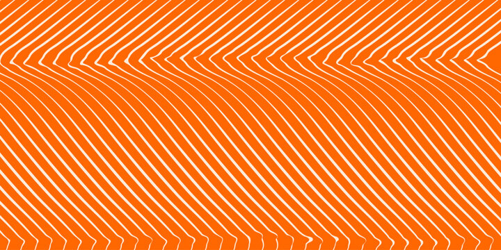 Salmon fillet pattern texture background vector. Abstract orange flowing wave stripes with minimalist salmon line art style for Japanese restaurant, website, banner, packaging and textile design.
