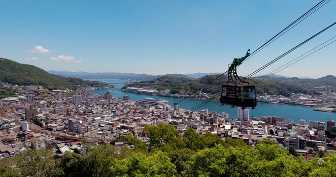 Senkoji Ropeway Gondola Overlooking Onomichi City and Harbor, Hiroshima, Japan