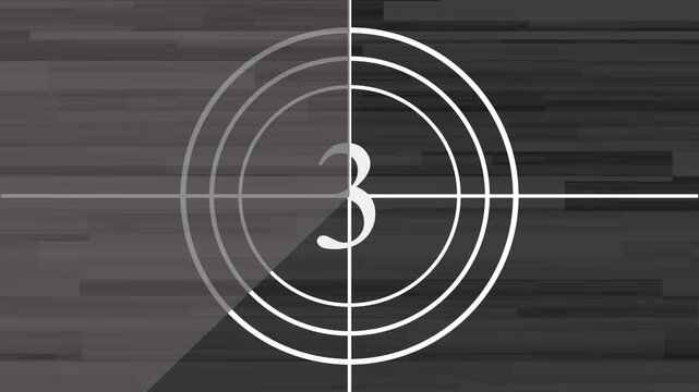 Vintage, old, projected film head Classic 8 to 1  second film countdown 4K. real time countdown leader graphic sepia toned with film shake and dust and scratches. 