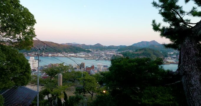 Elevated View of Onomichi Harbor and Coastal City, Hiroshima, Japan