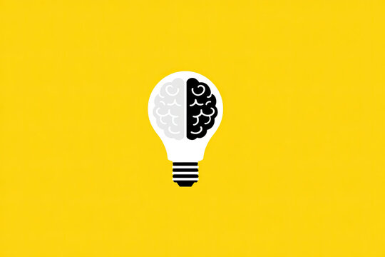 Line Art of Creative Brain and Light Bulb Concept Logo Icon 