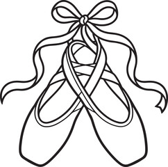 Black and white ballet pointe shoes ribbon illustration icon vector © khilal