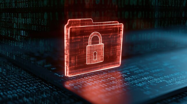 Digital red folder icon with padlock symbol over