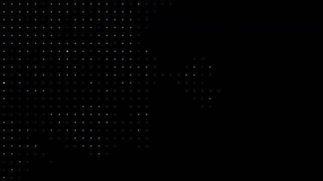Animated abstract technology random dots and grid background with sparse cyan dot, minimal glowing pixel matrix wave motion, futuristic data particle.