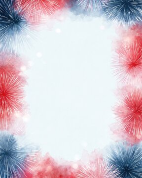 Red blue and white fireworks border design