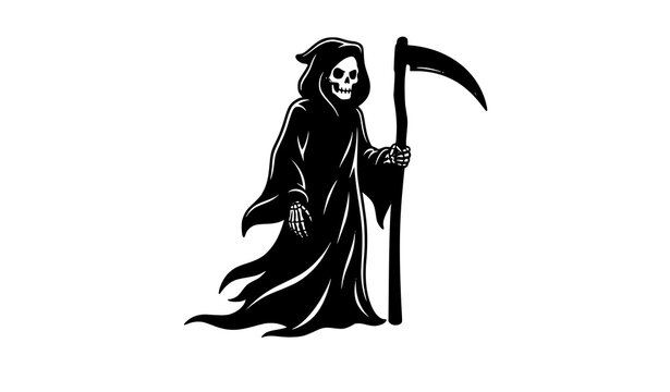 Grim Reaper with scythe Halloween skeleton costume vector illustration