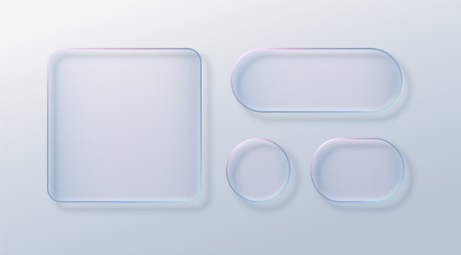 Transparent glass button with liquid morphism effect, featuring translucent borders and neon highlights ideal for contemporary interface elements and minimalist digital applications.