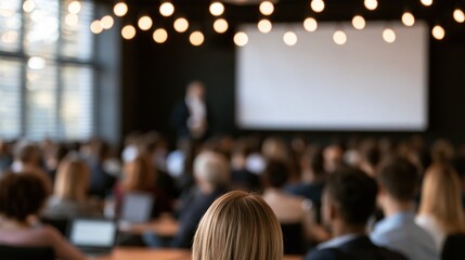 Obraz na płótnie Canvas audience listening presentation in modern conference room
