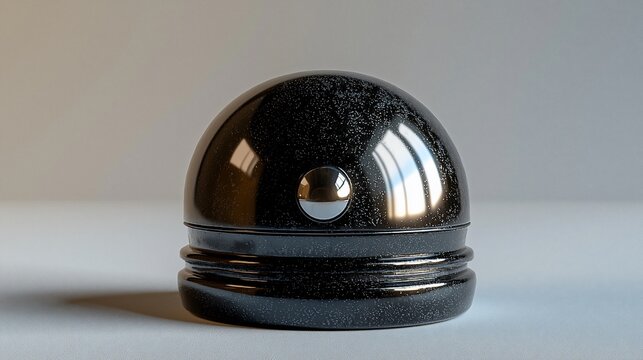Black sphere, metallic detail, studio shot, light reflection, product mockup