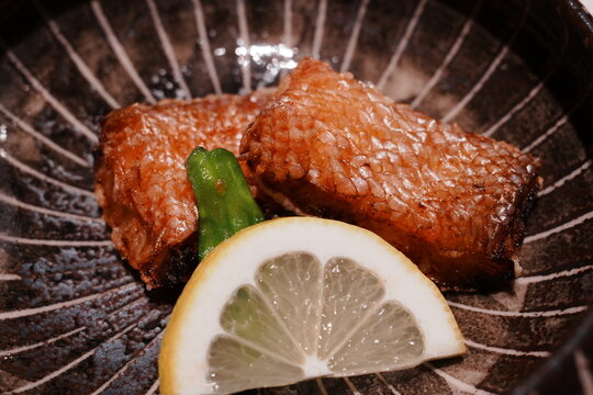Crispy fried tilefish with edible scales or Matsukasa-age, Japanese traditional dish