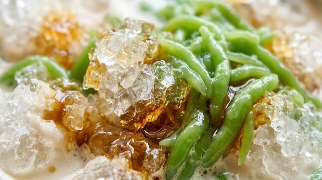 Cendol Ice Dessert with Pandan Jelly and Palm Sugar