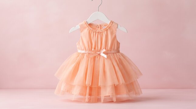 Cute peach baby dress with tulle skirt for special occasions