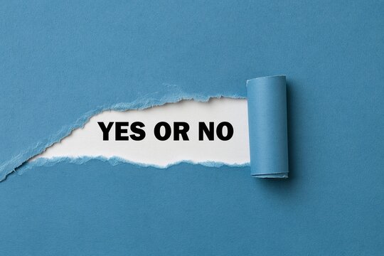 Torn blue paper revealing yes or no text