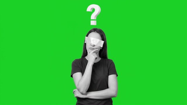Women Thinking Expressions on Green Screen, Female Facial Reactions and Emotions Chroma Key Footage