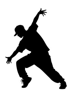 Hip Hop Dancer Silhouette Vector Male Breakdancer Cap Sneakers Dynamic Pose Black Figure Isolated White Background Icon