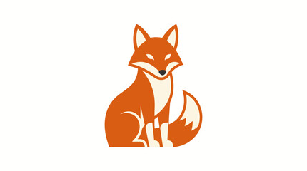 Fototapeta premium Fox illustration displays a stylized orange animal sitting in a simple graphic pose on a white background.
