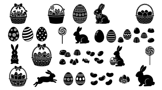 Easter candy and bunny silhouettes collection for holiday design projects