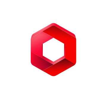 Modern abstract 3D hexagon shape with vibrant red gradient for branding and design projects