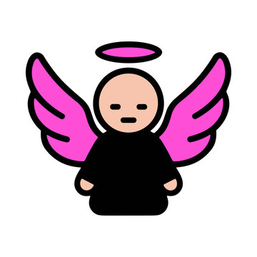 Stylized Angel Character with Pink Wings and Halo Wearing Black Robe
