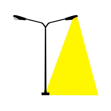 Vector illustration of a street lamp shown both lit and unlit against a white background. The lamp emits a yellow light for illumination.