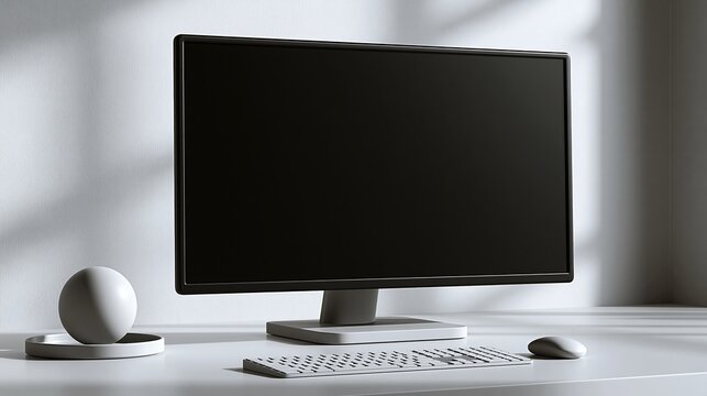 Minimalist desk setup with computer monitor, keyboard and